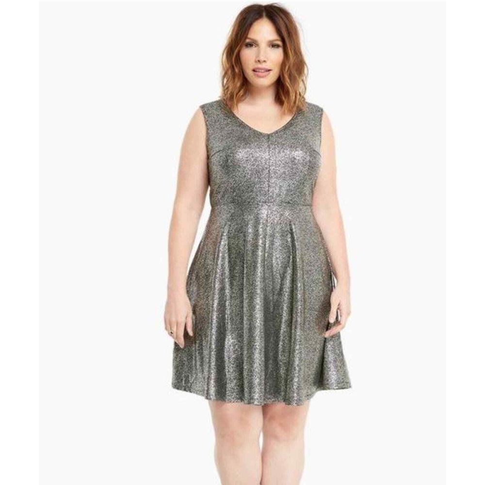 Plus Size Metallic Silver Fit & Flare Cocktail Dress Size 3